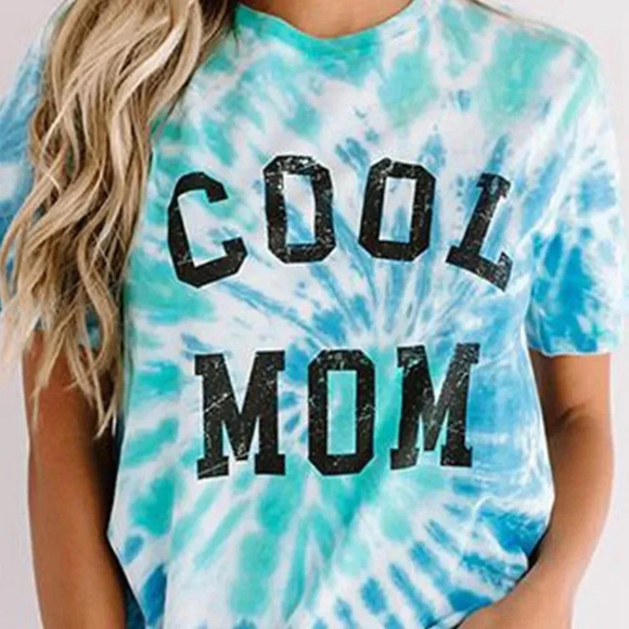 MOM GRAPHIC NEW WOMENS TIE DYE TSHIRT SHIRT TOP TOPS BLUE GIFT BABY TEE SIZE L - Picture 1 of 6